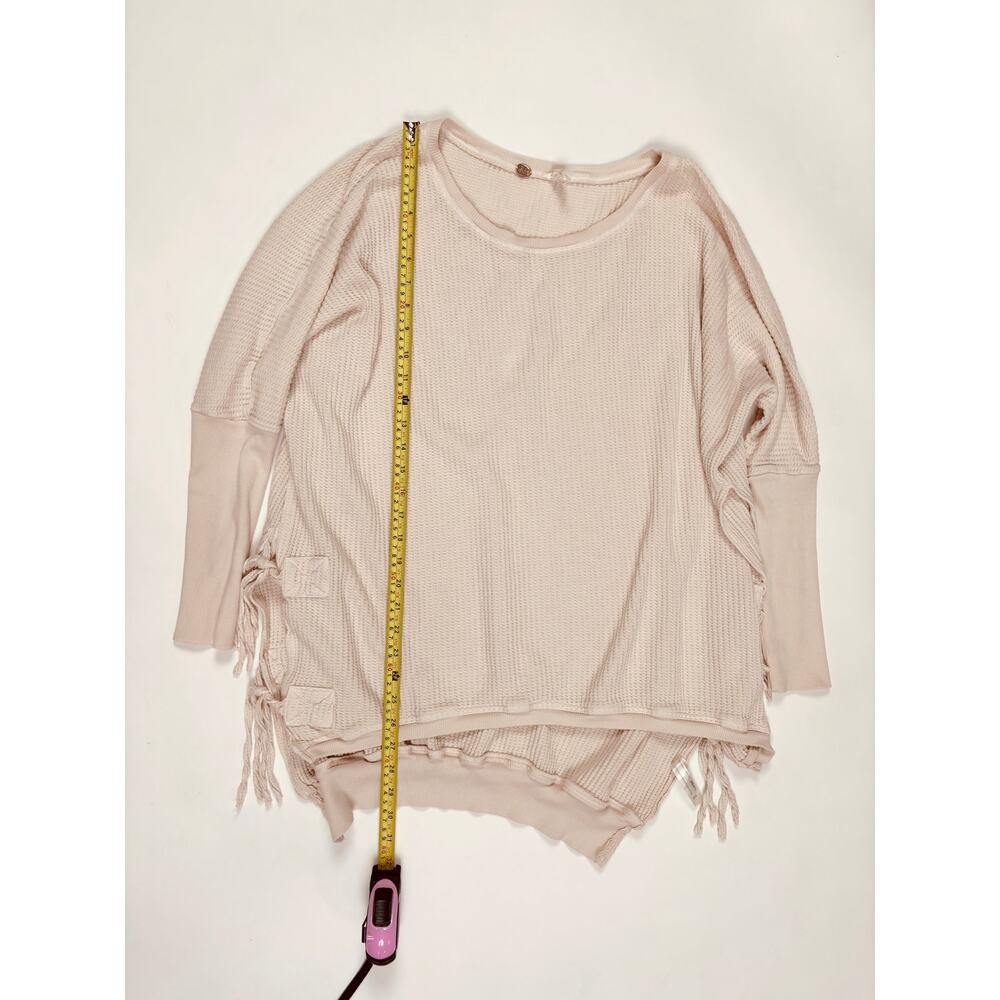 Free People FP One Oversized Thermal Side Tie Cream Ivory Boho Cozy Lounge Top - Picture 13 of 14
